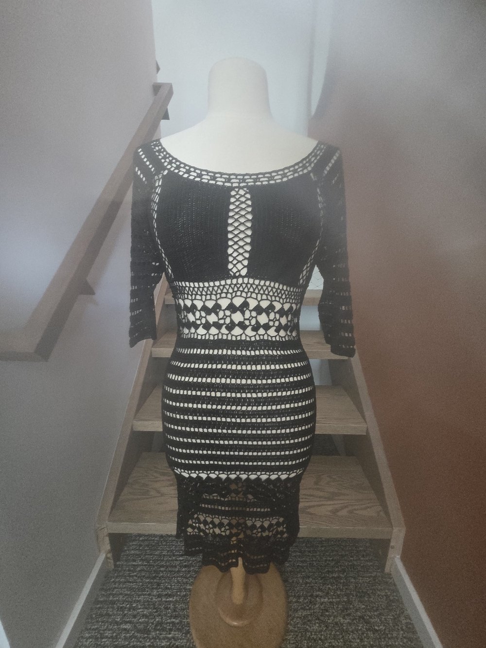 A.B.S. by Allen Schwartz Black Designer Crochet Midi Dress - Picture 2 of 7